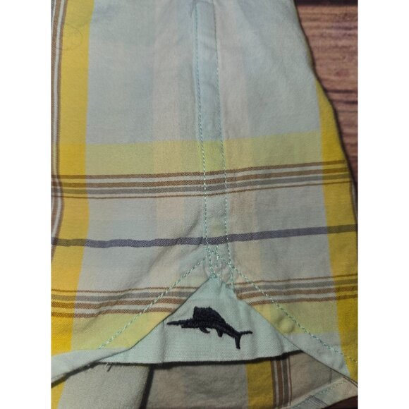 Tommy Bahama Mens Yellow & Blue Plaid Short Sleeve Shirt XL - Picture 8 of 9